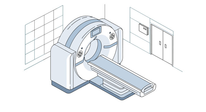 Modern MRI scanner in a sterile medical facility featuring a sliding bed for patients in a clinical environment.