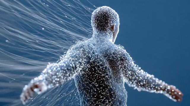 Transformation Unveiled: The artistic essence of metamorphosis is captured through an abstract view, where a human form dissolves and reemerges, symbolizing the infinite process of change.