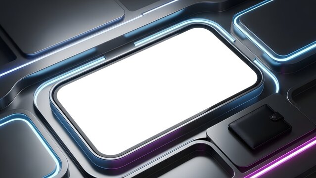 Mockup design concept with neon lights and futuristic interface elements - Powered by Adobe