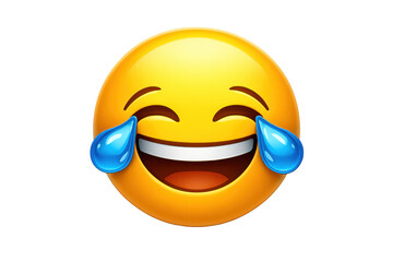 Laughing face emoji representing joy and humor with tears of happiness, transparent background, digital communication