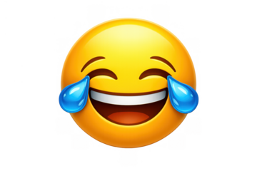 Laughing face emoji representing joy and humor with tears of happiness, transparent background, digital communication