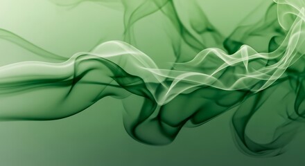 Flowing plumes of wispy green colored gas undulate across a subtle gradient background
