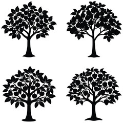 Vector silhouette of tree on white background.