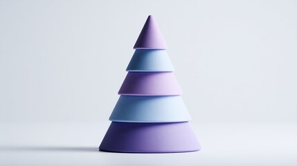 3D-rendered abstract minimalist object resembling a stacked, stylized conical tree form