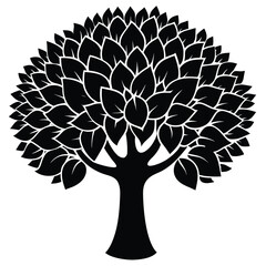 Vector silhouette of tree on white background.