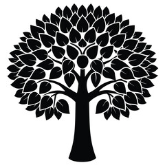 Vector silhouette of tree on white background.