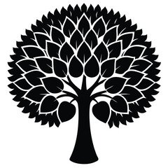 Vector silhouette of tree on white background.