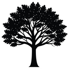 Vector silhouette of tree on white background.