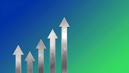 Metallic Blue Growth Arrow Symbolizing Profit Increase and Future Market Development