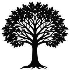 Vector silhouette of tree on white background.