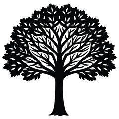 Vector silhouette of tree on white background.