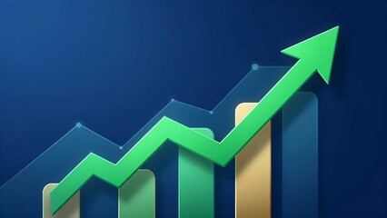 Abstract 3D Financial Data Graph Showing Upward Trend and Corporate Performance