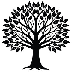 Vector silhouette of tree on white background.