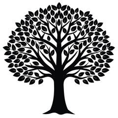 Vector silhouette of tree on white background.