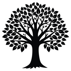 Vector silhouette of tree on white background.