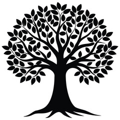 Vector silhouette of tree on white background.