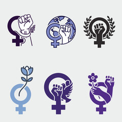 Collection of Stylized Female Gender Symbols with Empowerment and Unity Icons