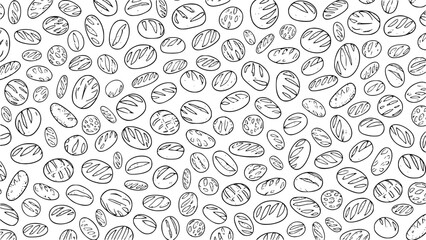 Hand-drawn doodle style sourdough bread pattern background vector featuring artisan rustic sketch loaves and minimalist baguette line art drawing for homemade or organic bakery packaging design
