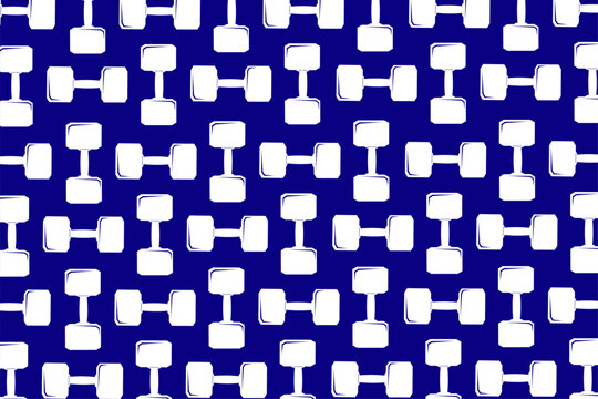 Blue Dumbbell Vector Seamless Fitness Pattern