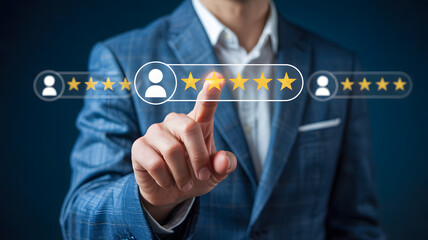 Businessman giving five star rating for excellent service