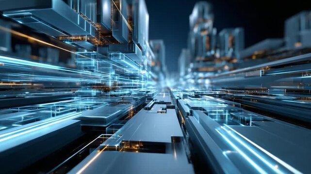 Digital Metropolis: A futuristic cityscape, aglow with a network of digital pathways and structures, suggesting the dynamic nature of progress. 
