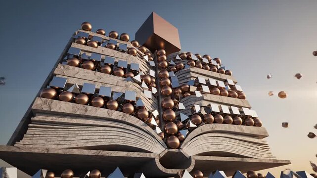 A conceptual artistic rendering depicting an open book with elements floating from its pages