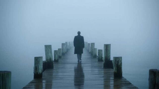 Mysterious Foggy Pier: A Solitary Walk into the Unknown