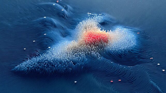 Abstract Data Representation: A mesmerizing, high-angle view of an abstract visualization, possibly representing data clusters or complex information flow, with an organic feel.