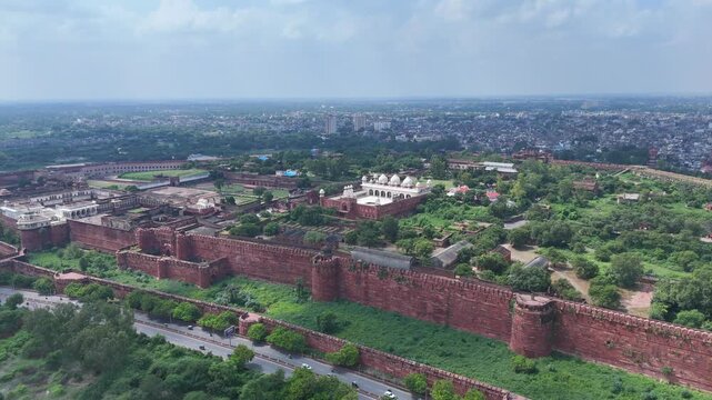 Aerial view of Agra Fort, a UNESCO World Heritage monument in Agra, India
