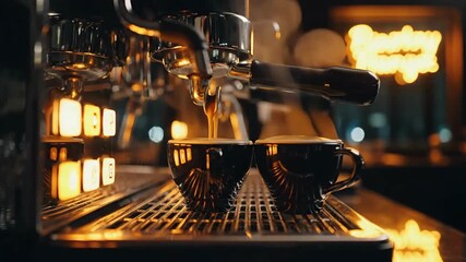Brewing Perfection Professional Espresso Machine Pours Coffee into Cups With Ambient Lights