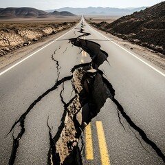 Severe ground rupture splits desert highway across the landscape