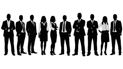 A diverse group of business professionals standing in a line, showcasing a united and professional team.