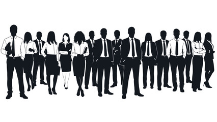 A diverse group of business professionals standing together in a unified formation.
