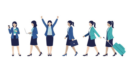 Fototapeta premium A collection of diverse illustrations of a businesswoman in various professional poses and activities.