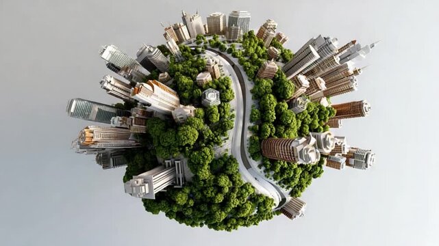 Urban Oasis: a dynamic visualization of a city entwined with a vibrant green ecosystem, highlighting the crucial harmony between urbanization and environmental responsibility.