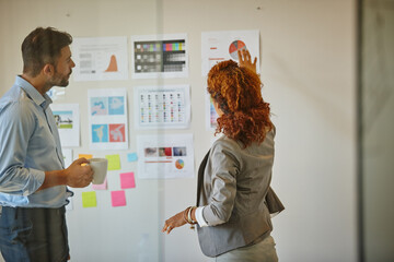 Team, teaching and documents with business people in office for planning, research and campaign...