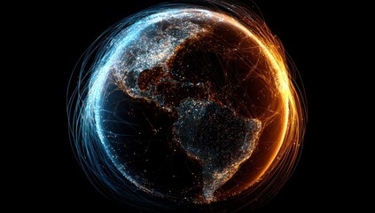 A stylized, glowing representation of Earth