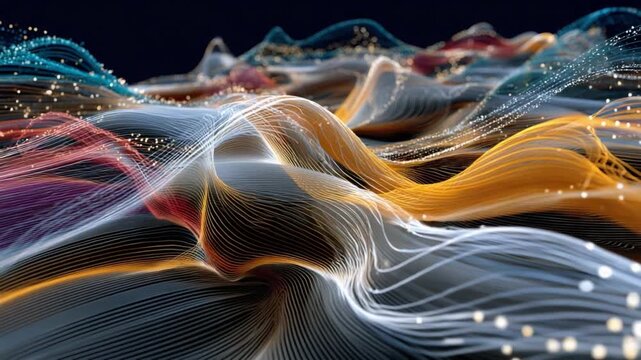 Data Stream Dynamics: An abstract representation of data streams, showcasing dynamic, flowing lines in a vibrant array of colors, simulating the complexity and interconnectedness of information.