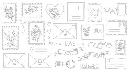 Collection of love letter templates with floral elements and hearts