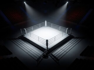 Boxing ring illuminated on white background isolated on white background