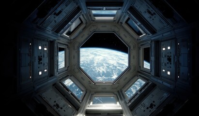 Futuristic spacecraft interior with Earth view (1)