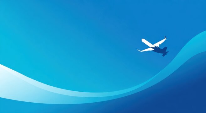 Airplane soaring above a gradient blue sky - Powered by Adobe