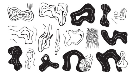 Abstract Shape Line Art Pattern, Black White Organic Form Design, Hand Drawn Modern Illustration Set, Contemporary Doodle Graphic Collection, Minimalist Art Clipart Bundle, Creative Pattern Elements B © dhruvik