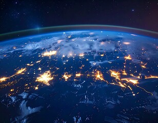 Obraz premium Illuminated Earth at night, showing urban lights and atmosphere