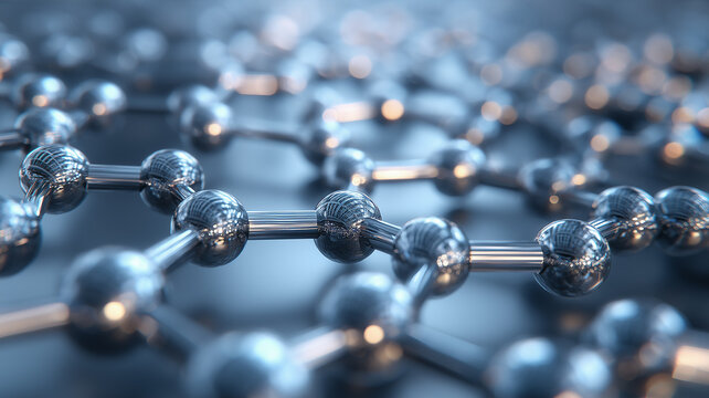 A metallic molecular structure illustrating advanced science nanotechnology and material engineering research concepts.
 - Powered by Adobe