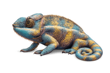 Naklejka premium Chameleon demonstrating camouflage and adaptability with blue and yellow scales on transparent background