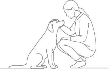 Obraz premium Woman interacting with her dog in simple line art
