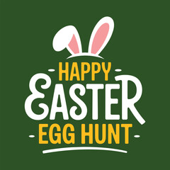 Happy Easter egg hunt bunny ears green background vector illustration.