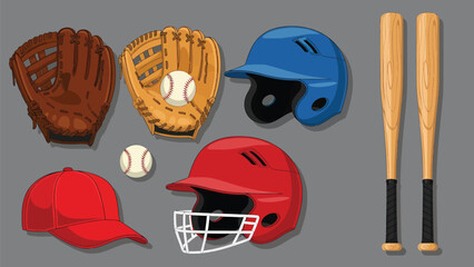 Baseball Gear Composition Featuring Helmet Gloves And Bat.