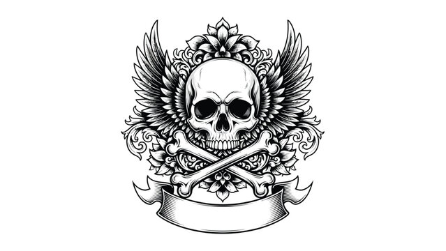 Skull with wings and crossed swords emblem. - Powered by Adobe